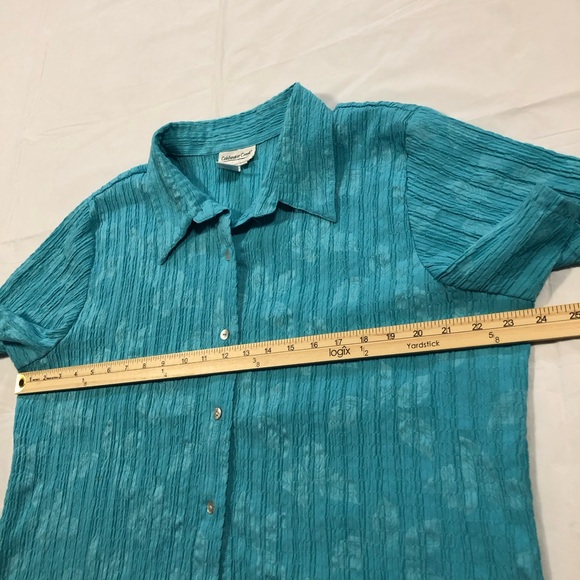 Coldwater Creek Women’s Short Sleeve Collared Crinkled Turquoise Top size XL - Picture 3 of 9